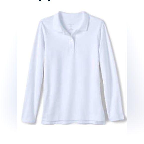 LANDS End School Uniform Girls' Long Sleeve Feminine Fit Interlock Polo Shirt XL - Picture 1 of 4